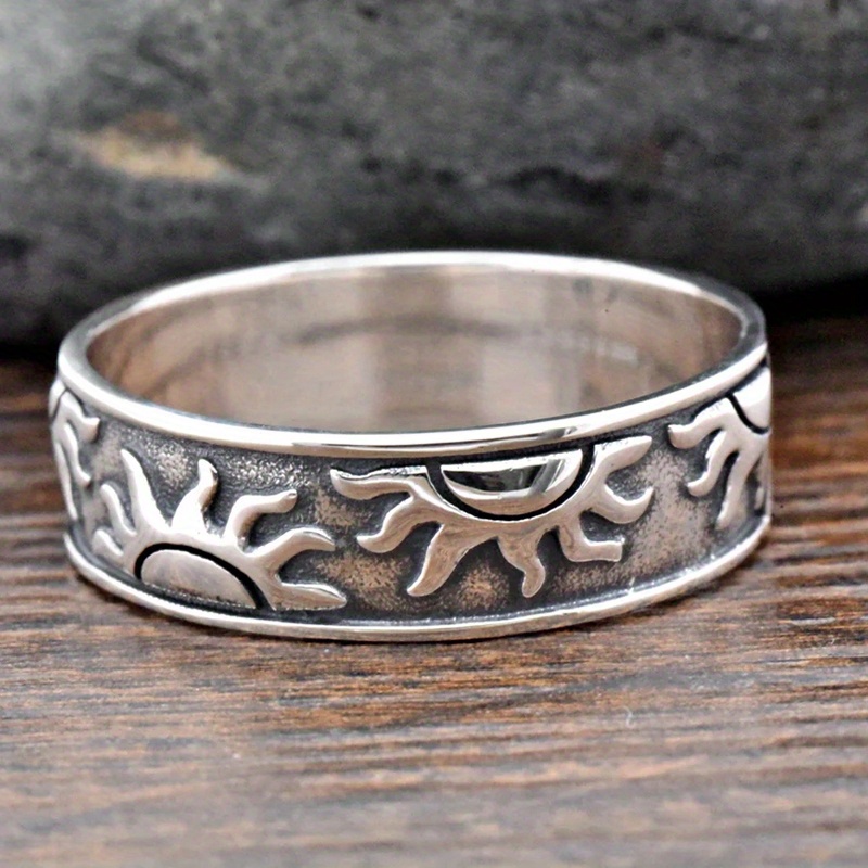 Vintage Sun Symbol Wide Band Ring Adjustable Statement Ring Celestial Theme